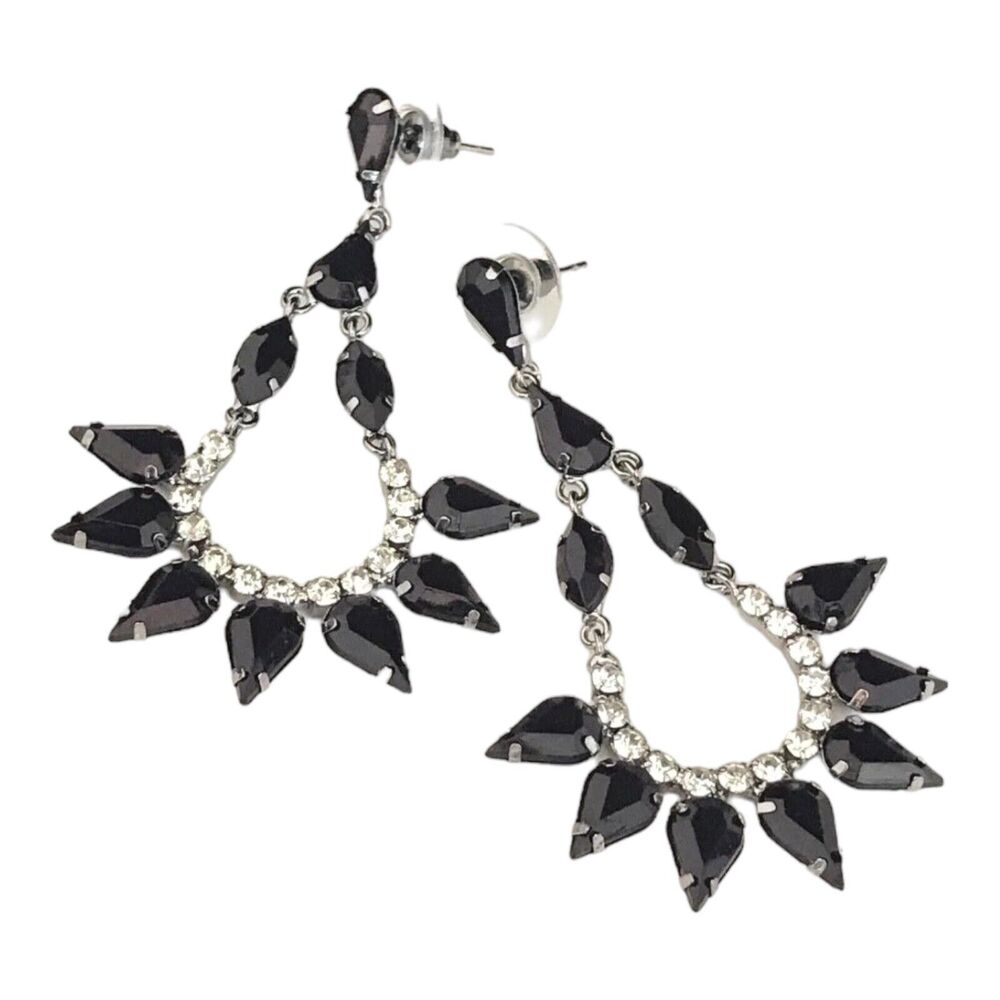 New Crystal Earrings Crystals Hematite Tone Statement - 6E